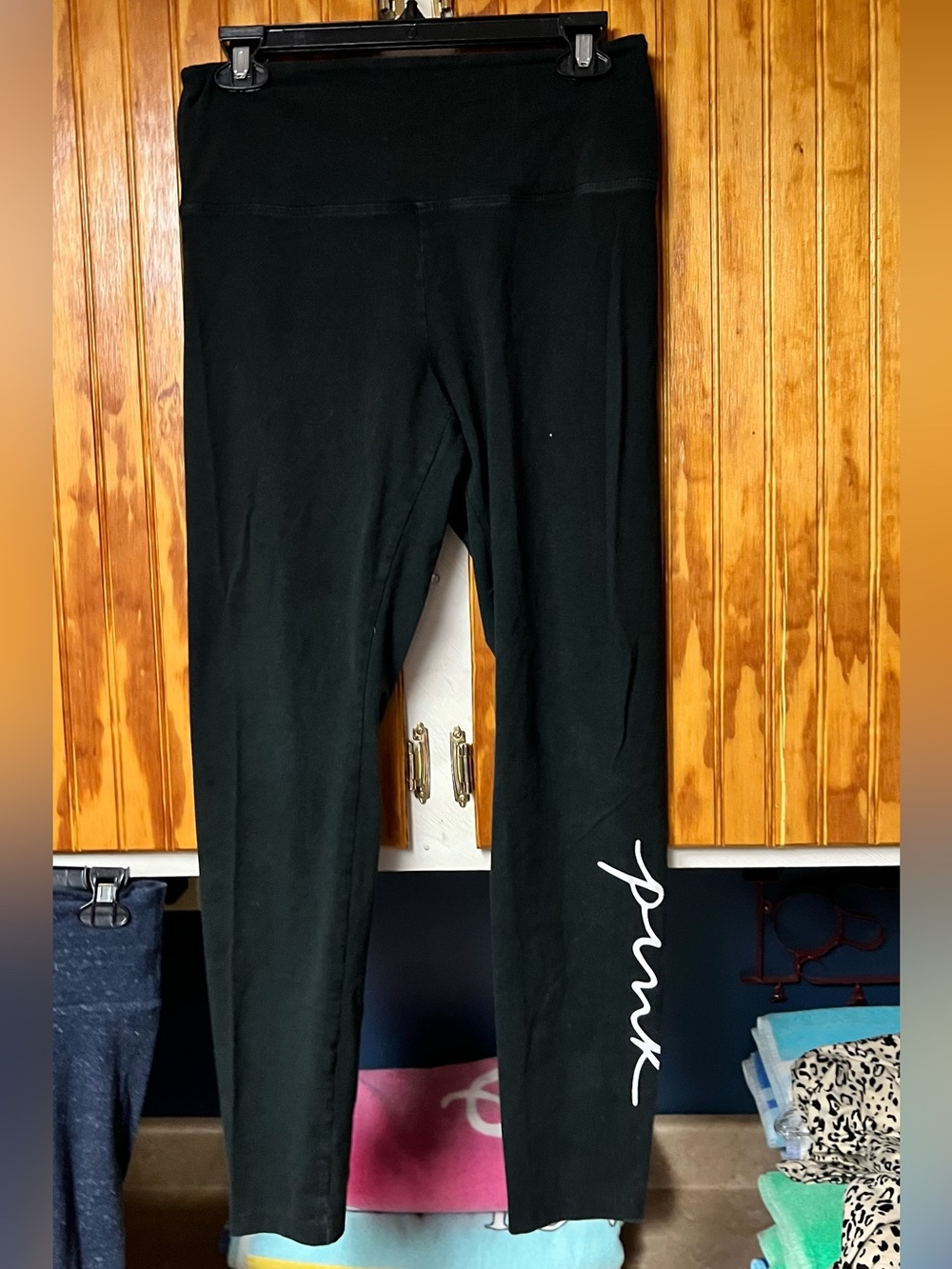 PINK Victoria's Secret Black Logo Leggings with White Script